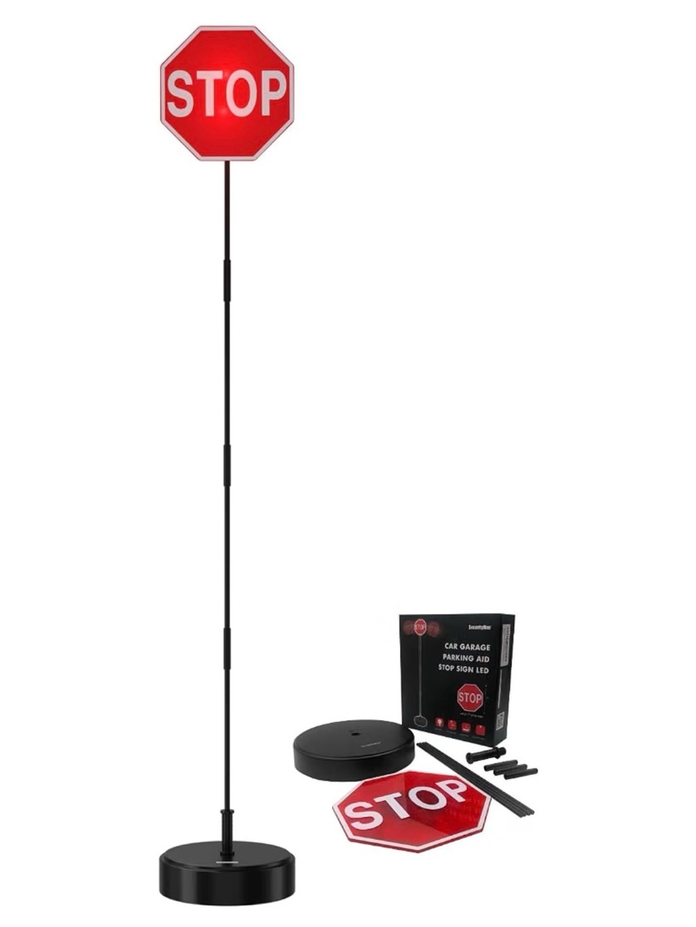 LED Stop Sign Parking Aid - Black Base, Red Sign